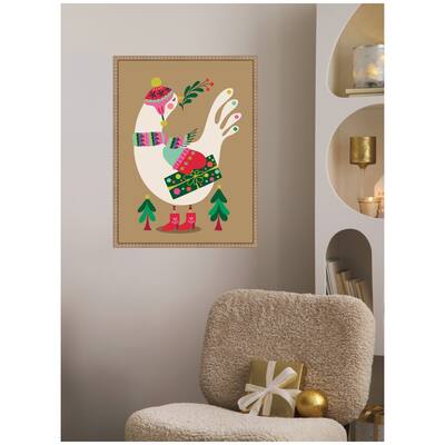 Kate and Laurel Sylvie Beaded Festive Dove Framed Canvas by Rachel Lee
