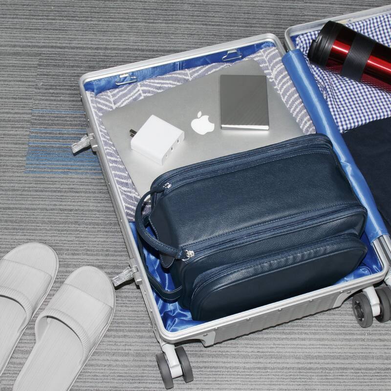 PU Leather Toiletry Bag for Men - Water-Resistant Travel Dopp Kit for Grooming, Shaving, Cosmetics & Accessories