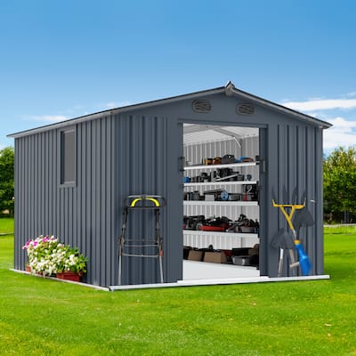 8x10 FT Outdoor Storage Shed, Large Metal Tool Sheds with Window and Lockable Doors, Garden Shed for Backyard Garden Patio Lawn