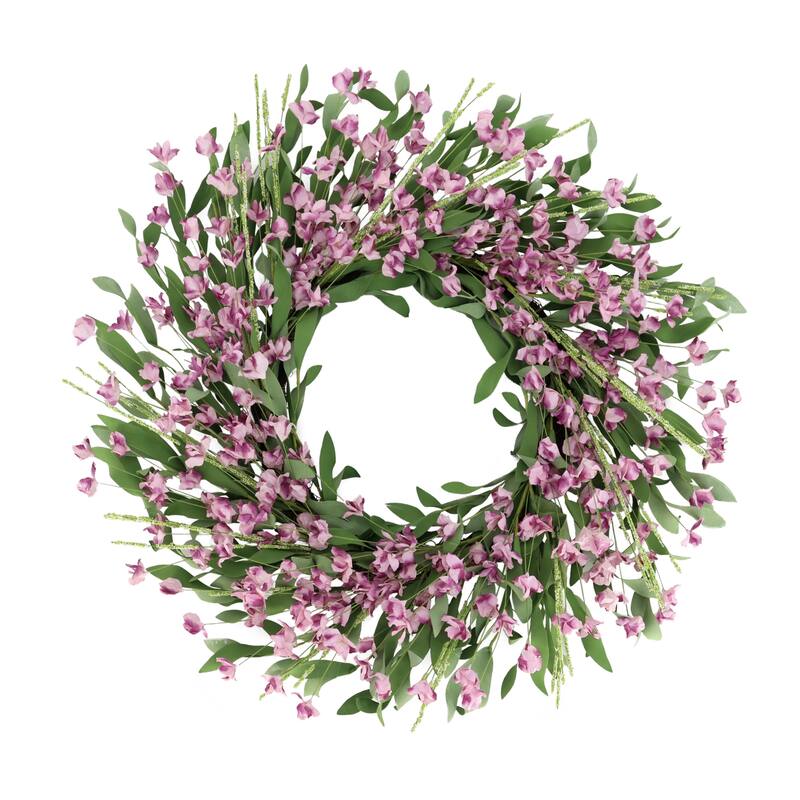 Pea Blossom Floral Artificial Spring Wreath - 24" - Pink