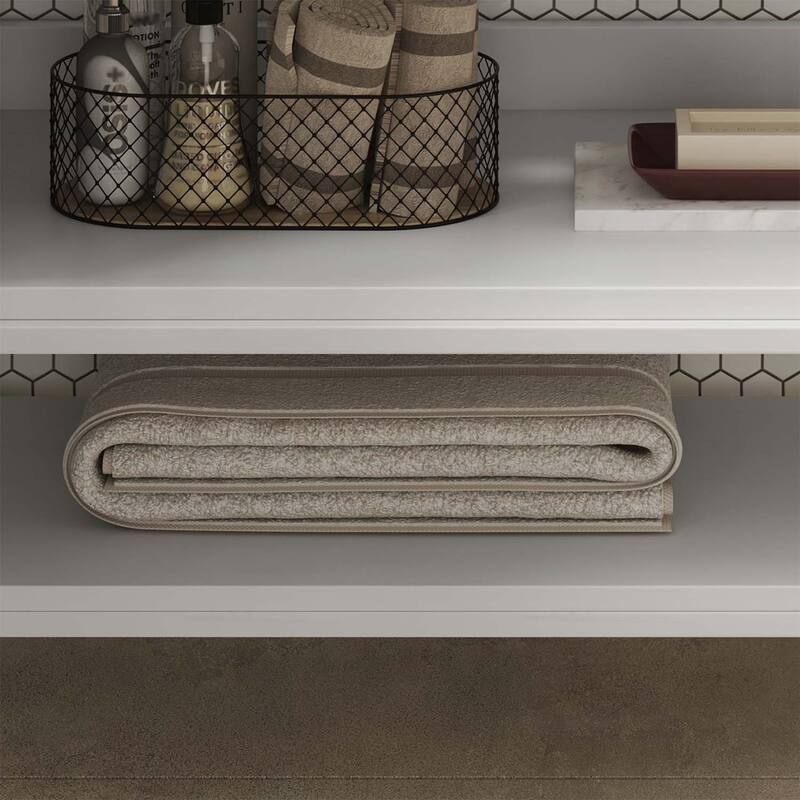 36 Inch Bathroom Vanity with Ceramic Sink,Adjustable and Open Shelves,Wood Legs