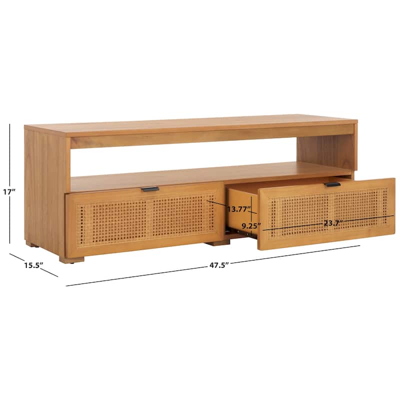 SAFAVIEH Theon 2-Drawer 1-Shelf Entertainment Media Stand (Fits up to 55" Flatscreen TV) - 47.5 in. x 15.5 in. x 17 in.