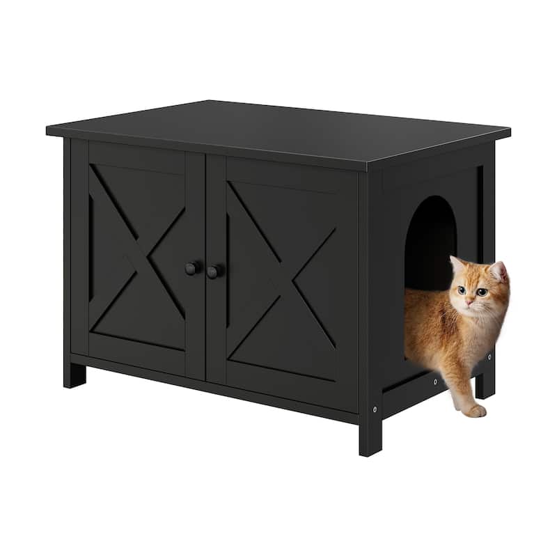 Modern Cat Cage Cabinet with Litter Box Enclosure, Multi-Functional Pet Furniture