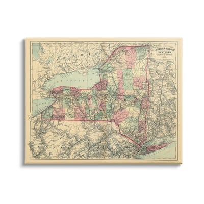 Stupell Historic New York US State Map Vintage Cartography Canvas Wall Art - Multi-Color