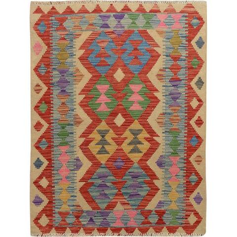 Shahbanu Rugs Colorful Reversible Afghan Kilim Flat weave Pure Wool Hand Woven Oriental Rug (2'9" x 3'8") - 2'9" x 3'8"