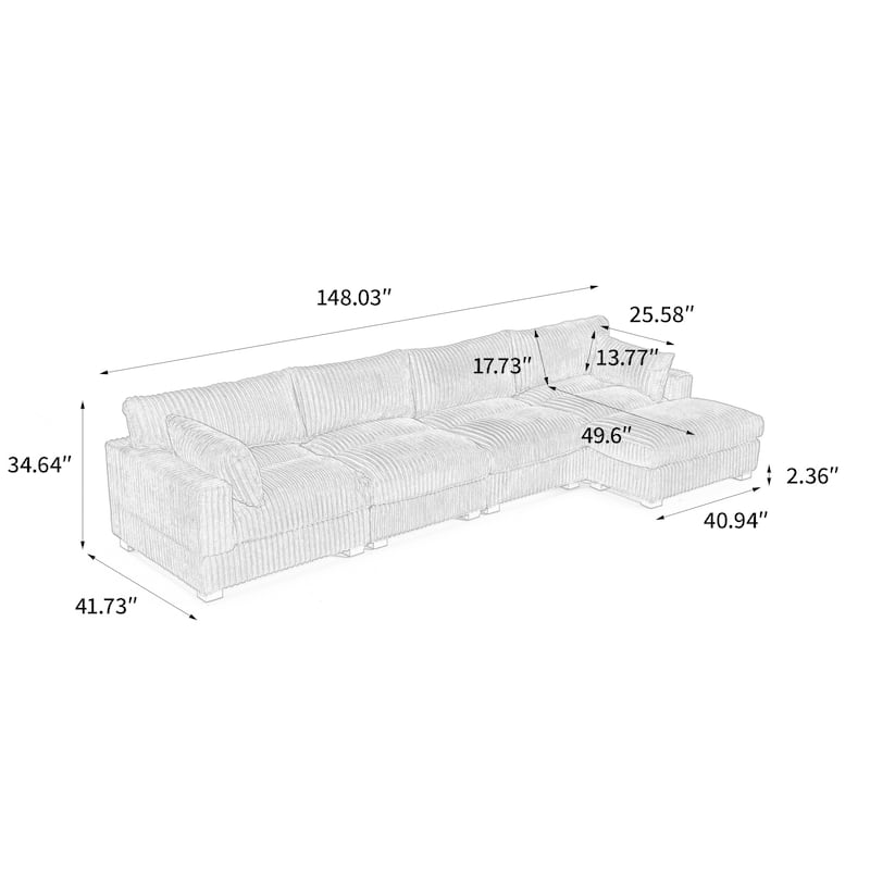 Oversized Plush Modular Sectional Sofa Couch with Ottoman
