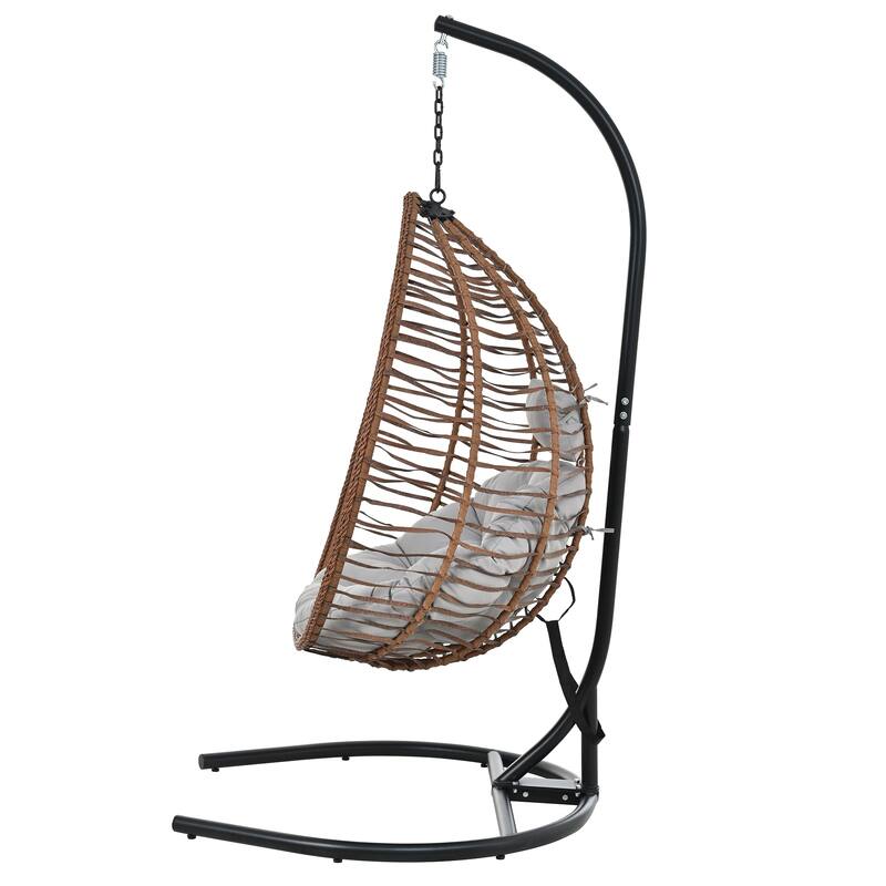 Indoor Outdoor Hanging Hammock Chair with Stand, Rattan Egg Swing Chair with Plush Cushion and Removable Headrest