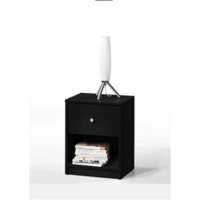 Vintage Nightstand 1 Drawer Cabinet - Small Bedside Table, Black Square Storage Organizer for Bedroom, Office, Living Room