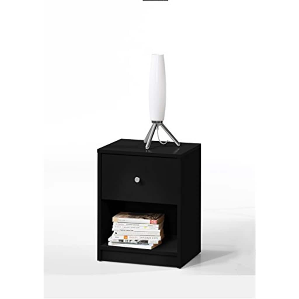 Vintage Nightstand 1 Drawer Cabinet - Small Bedside Table, Black Square Storage Organizer for Bedroom, Office, Living Room