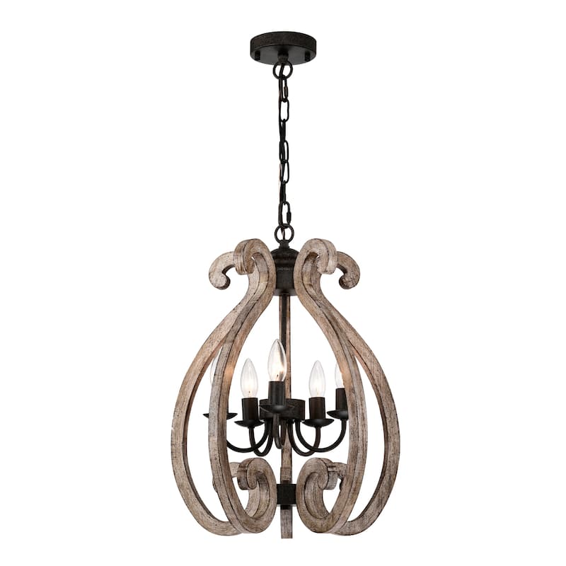 Lina 17 Inch Farmhouse Lantern Wood Grain Finish Pendant 6 Light