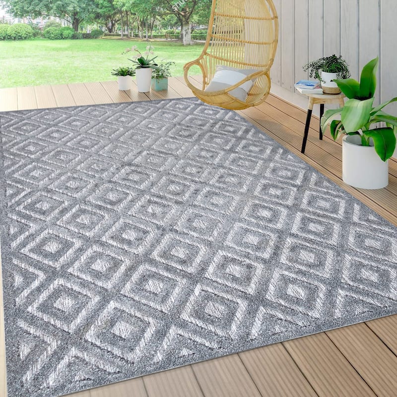 JONATHAN Y Ankara Neutral Diamond Trellis Indoor/Outdoor Area Rug