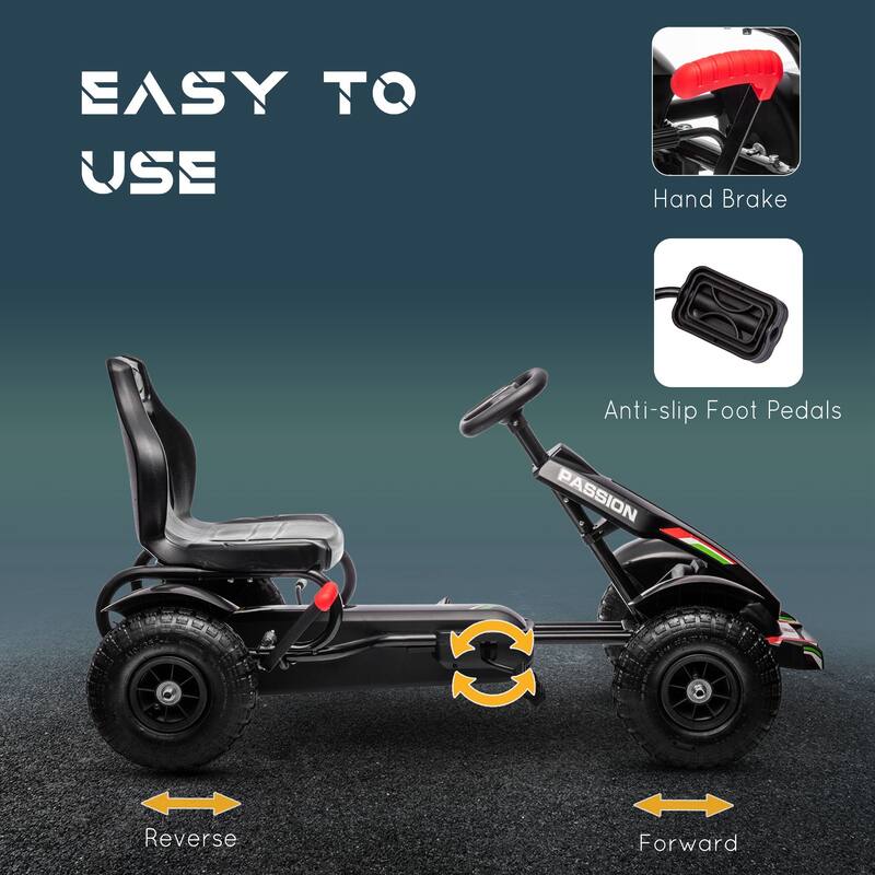 Kids Pedal Go Kart, Outdoor Ride on Toys with Adjustable Seat, Sharp Handling, Handbrake
