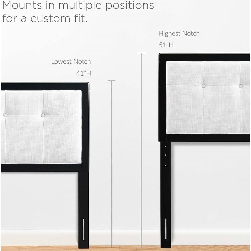 Marlin Traditional White Fabric Button Tufted King Size Black Wooden Headboard