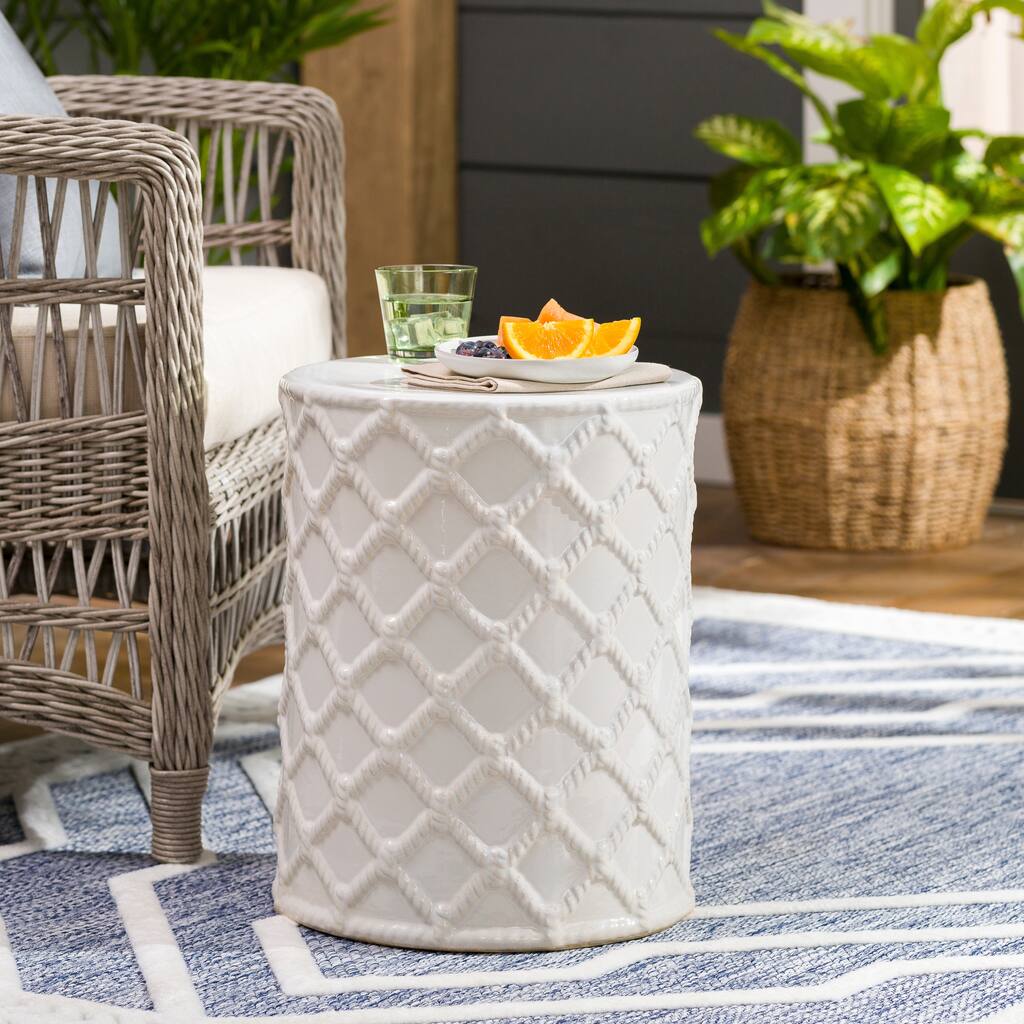 Winthrop White Modern Ceramic Garden Stool by Livabliss