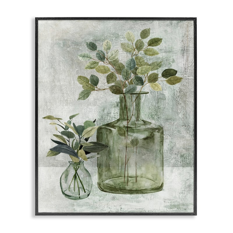 Stupell Herbal Plants Green Leaves Country Vase Rustic Painting Framed Wall Art - Off-White