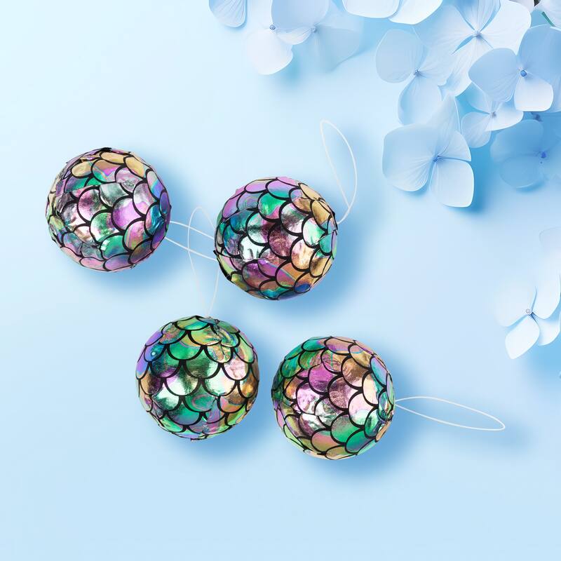 Mermaid Iridescent Christmas Ball Ornaments - 2.75" - Multicolor - Set of 4