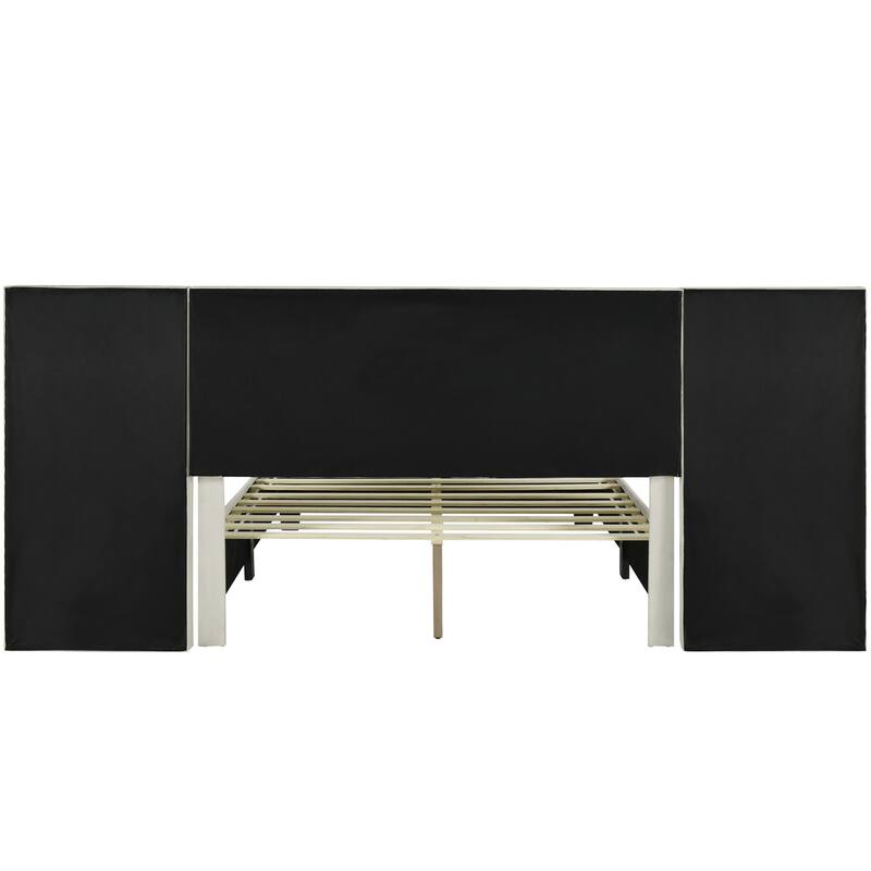 HomeRoots Beige Tufted Velvet Upholstered Queen Bed Frame