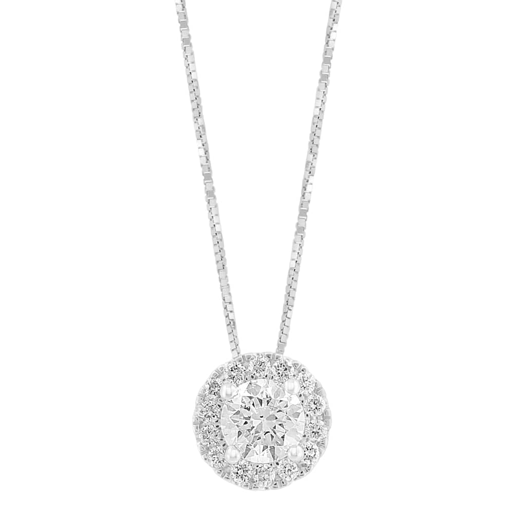 EFFY 14k White Gold Lab Grown Diamond Round Pendant Necklace