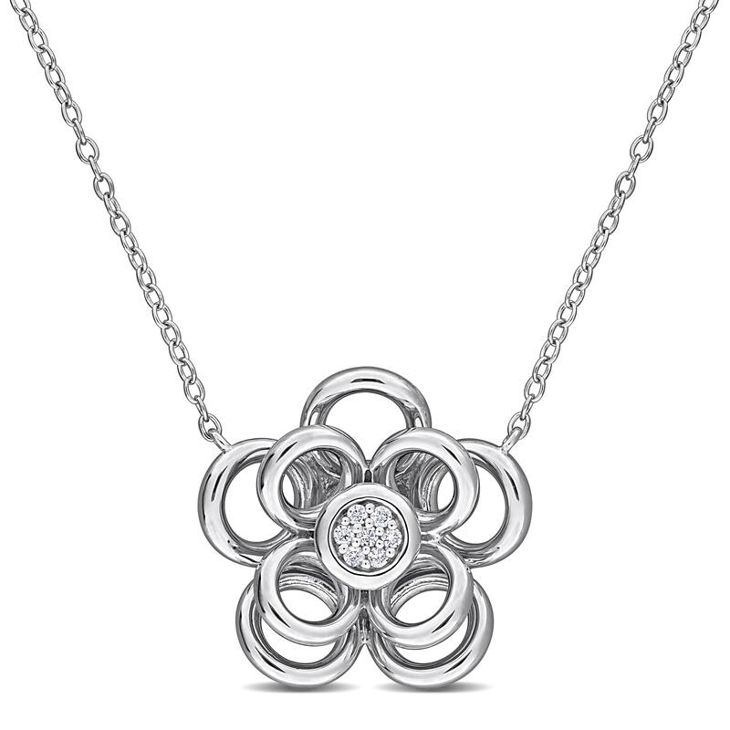 Miadora Diamond Accent Flower Pendanr with Chain in Sterling Silver