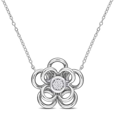 Miadora Diamond Accent Flower Pendanr with Chain in Sterling Silver