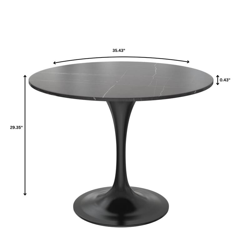 Verve Dining Table with a 36" Round Stone Tabletop in Black Steel - 35.43