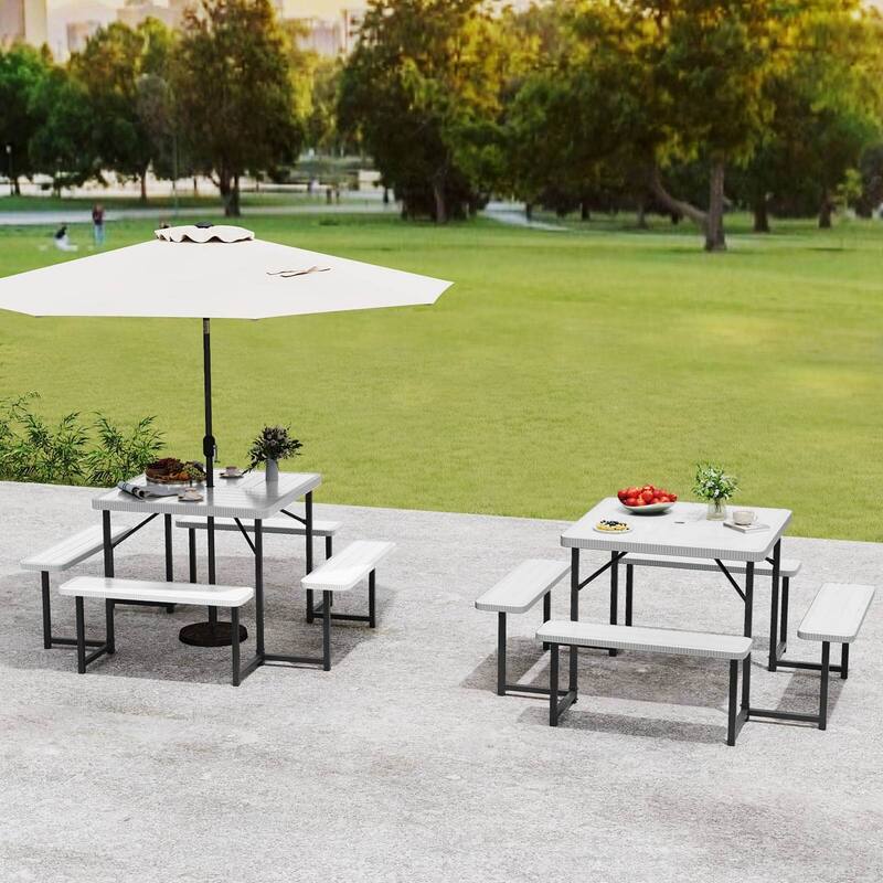 Costway Picnic Table Bench Set for 4-8 People with Umbrella Hole - See Details