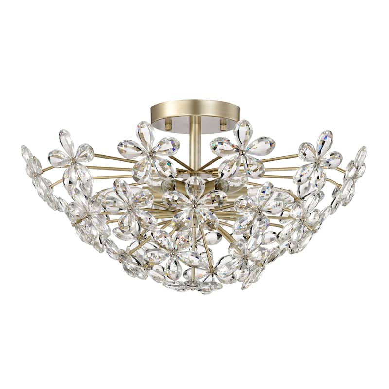 Rosa 6-Light Daisy Flower Crystal Large Size Flush Mount - Brushed Silver-ish Champagne