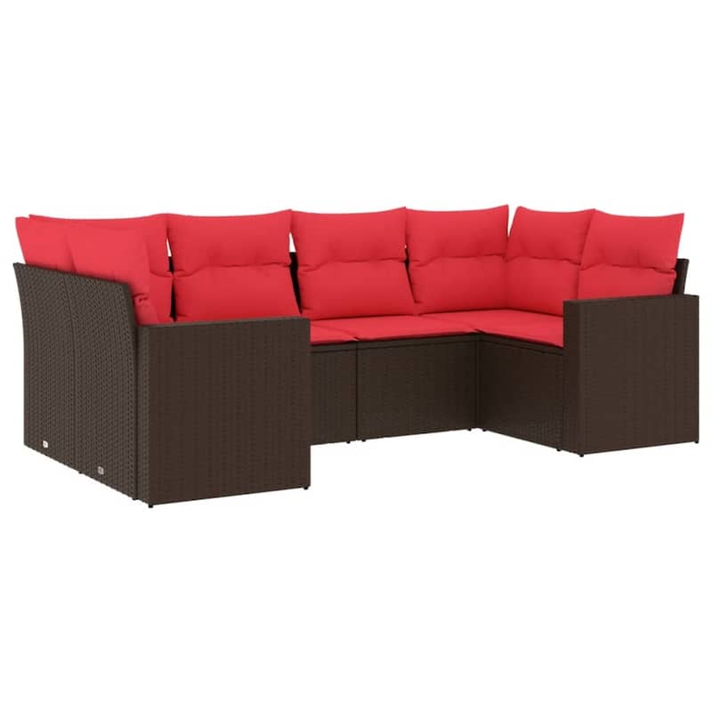 vidaXL Patio Sofa Set with Cushions Outdoor Furniture 6 Piece Poly Rattan - 25.8" x 24.4" x 27.2"
