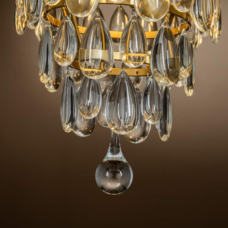 CraftHome Interior 3-Lights Antique Brass/Matte Black Teardrop Glass Flush Mount 12" Tiered Ceiling light - W12‘’