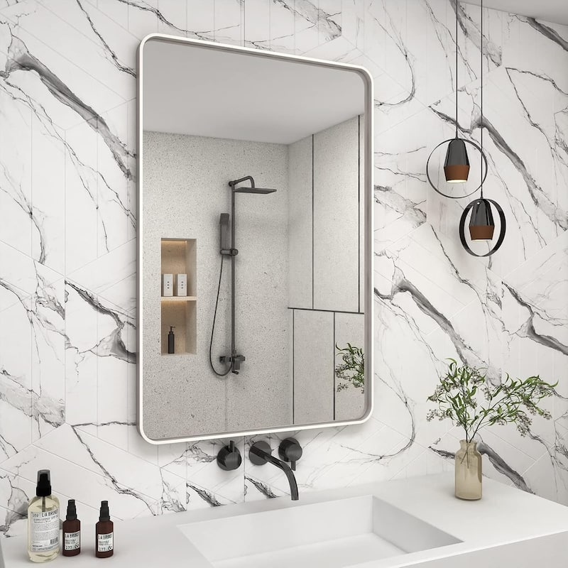 Aluminum alloy Framed Tempered Glass Wall Bathroom Vanity Mirror - 36" x 24" - Silver