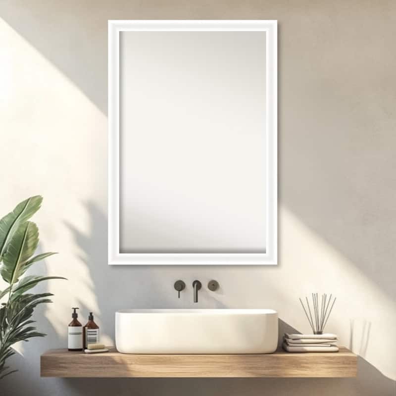 Oliver Narrow Non-Beveled Wood Framed Bathroom Vanity Wall Mirror