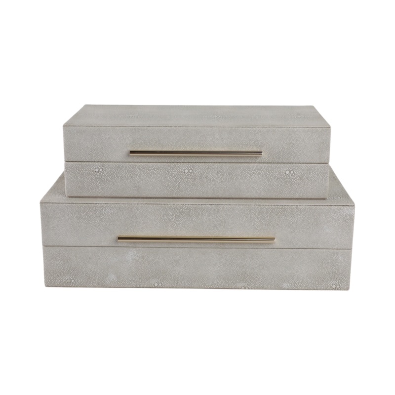 Decorative Rectangle Storage Boxes with Lid (Set of 2) - Gray, 12" - 14" - 14.0"