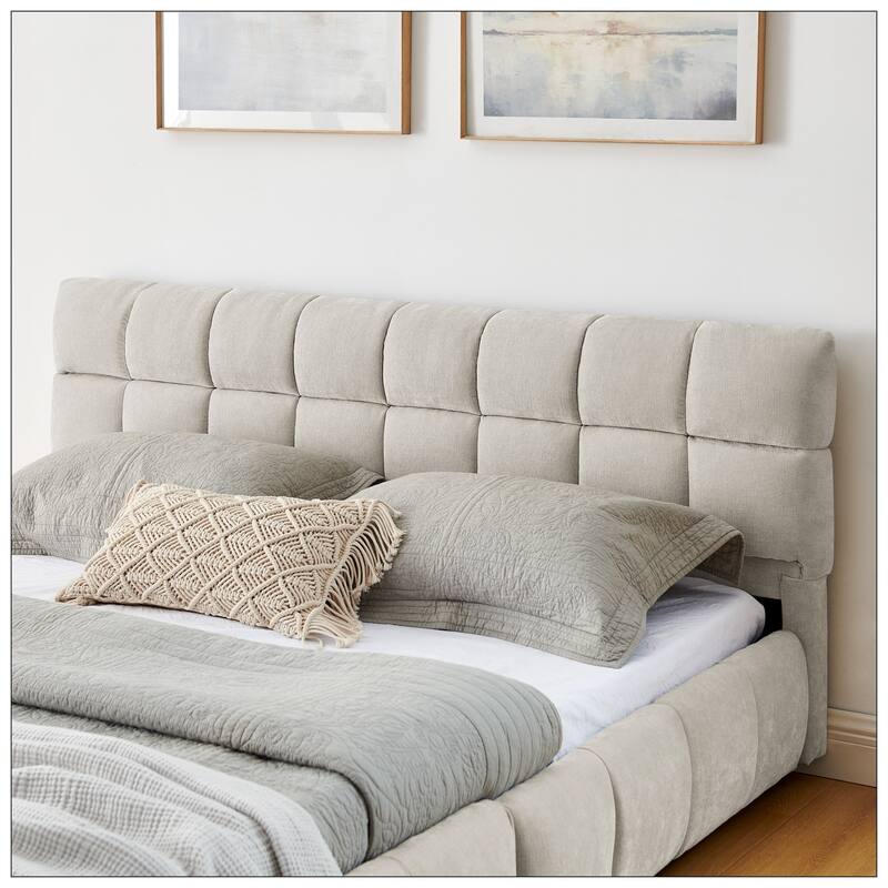 Queen Size Upholstered Bed with headboard and solid bed frame