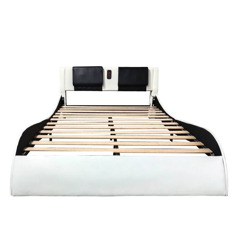 Queen Faux Leather Platform Bed Frame with Bluetooth Backrest Massage