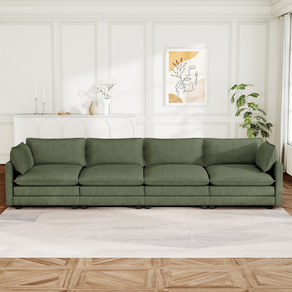 148" Overised 4 Seater Corduroy Clud Couch Modular Sectional Sofa for Living Room