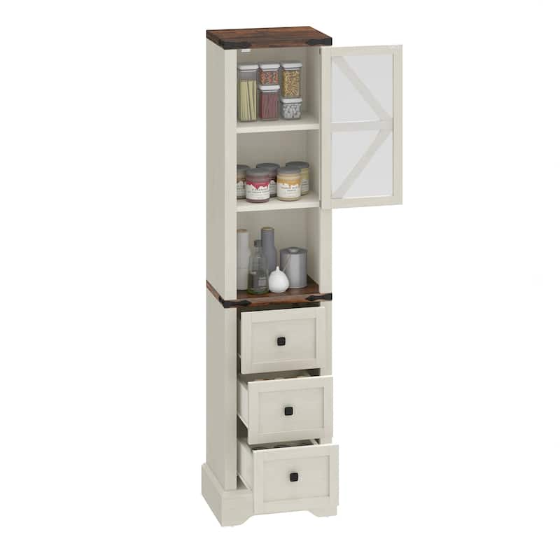 Moasis Farmhouse 67" Tall Linen Tower Bathroom Cabinet with 3 Drawers