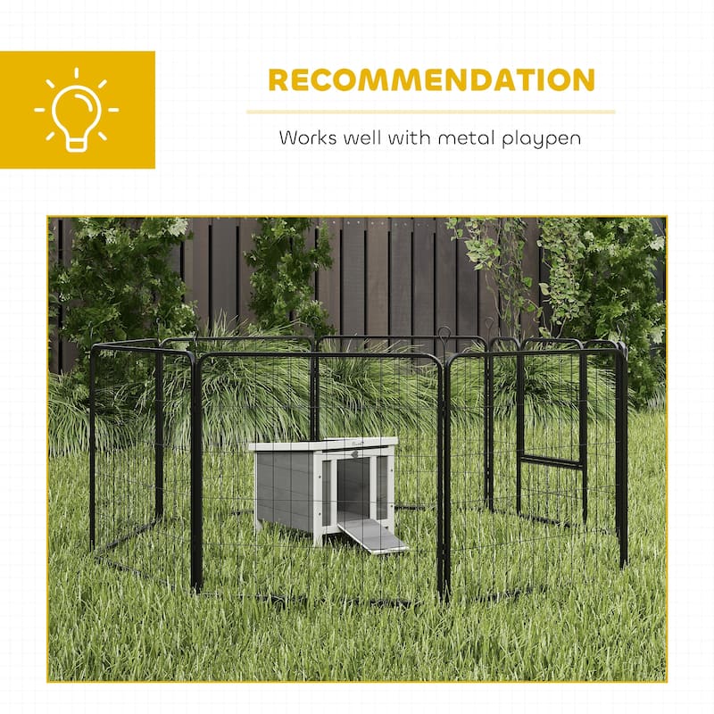 PawHut Small Wooden Rabbit Hutch Bunny Cage Guinea Pig House Dog Cage with Openable & Waterproof Roof, Grey