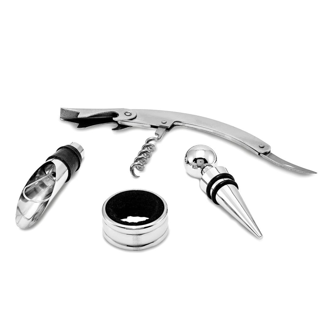 Curata Four Piece Wine Gift Set in Faux Leather Case Includes Bar