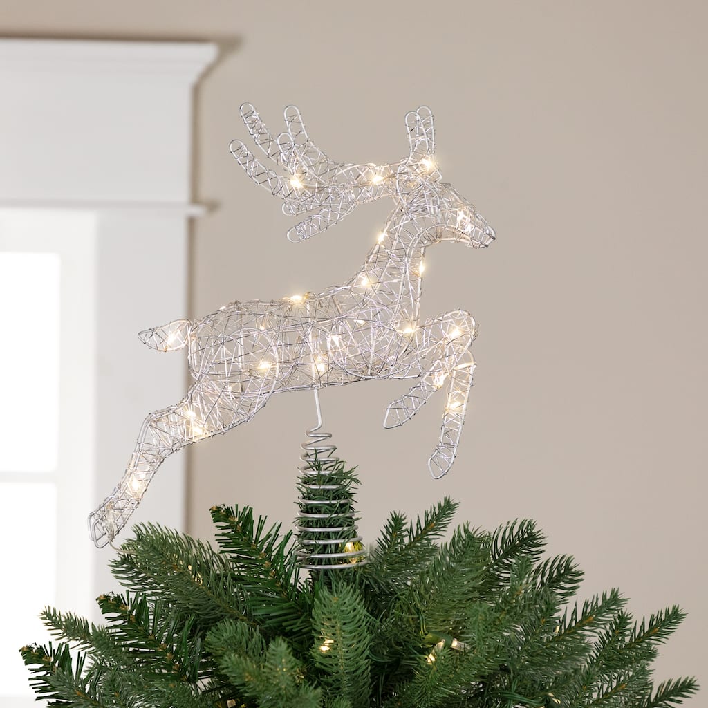 LED Lighted Reindeer Christmas Tree Topper - 13" - Silver - Warm White Lights