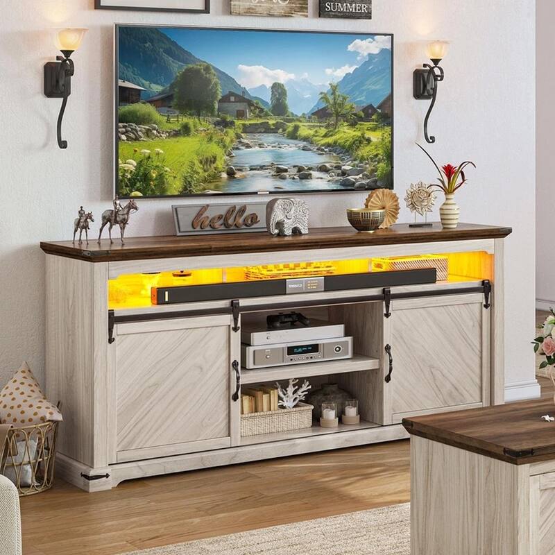 TV Stand with Power Outlet & LED Light For 75/70765 inch - 65 inches