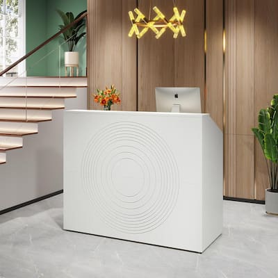 47" Modern Reception Desk with Counter, Front Desk Table with Cable Grommet & Privacy Panels, Retail Checkout Counter