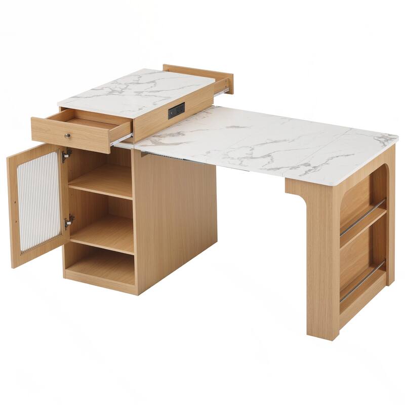 Kitchen Storage Table with Double-sided Storage, Kitchen Island with 2 Drawers