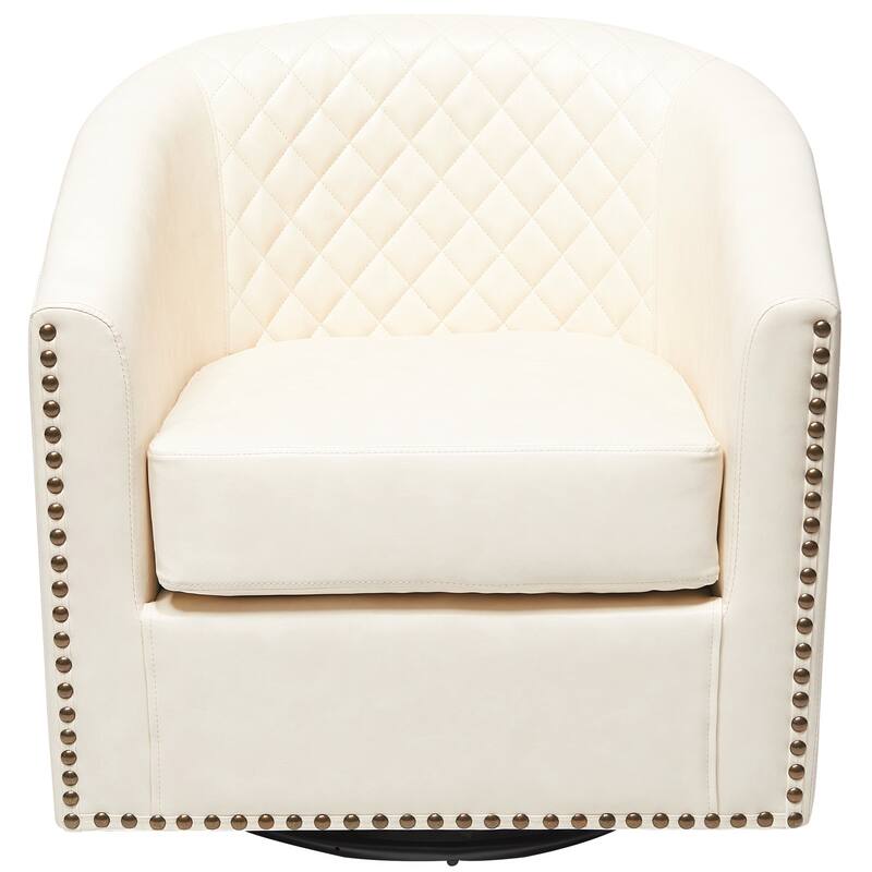 KINWELL 29" Wide Tufted PU Leather Swivel Barrel Chair