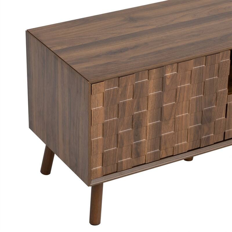 Modern 70" TV Stand for TVs up to 80", Entertainment Center Media Console Table with Solid Wood Legs and Open Storage