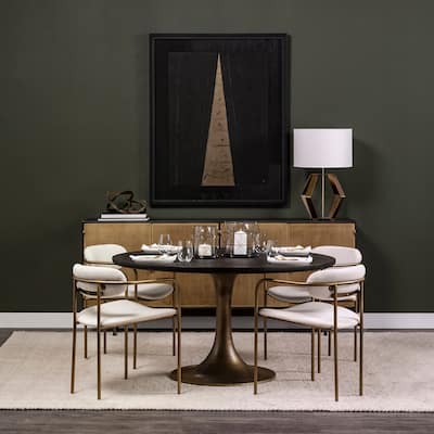 McLeod II Solid Wood Top w/Gold Metal Base Dining Table - Dark Brown