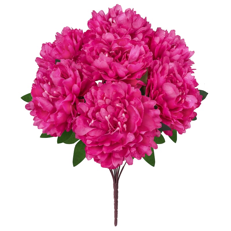 Set of 2 Magenta Artificial Lush Hybrid Peony Flower Stem Bush Bouquet 17in - 17" L x 10" W x 10" DP