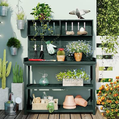 65" Farmhouse Rustic Outdoor Potting Bench