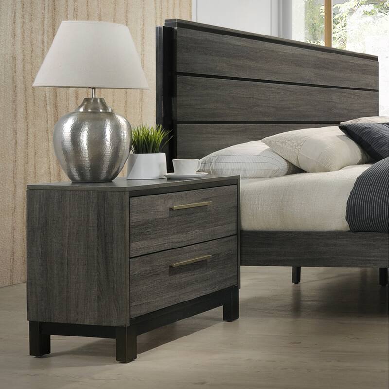 Ioana Antique Grey Finish Wood Bed Room Set, King Size Bed, Dresser, Mirror, Night Stand, Chest