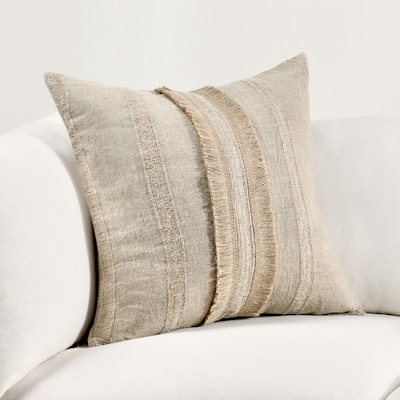 Villa by Classic Home Valley 22" Belgian Linen Woven Throw Pillow, Natural