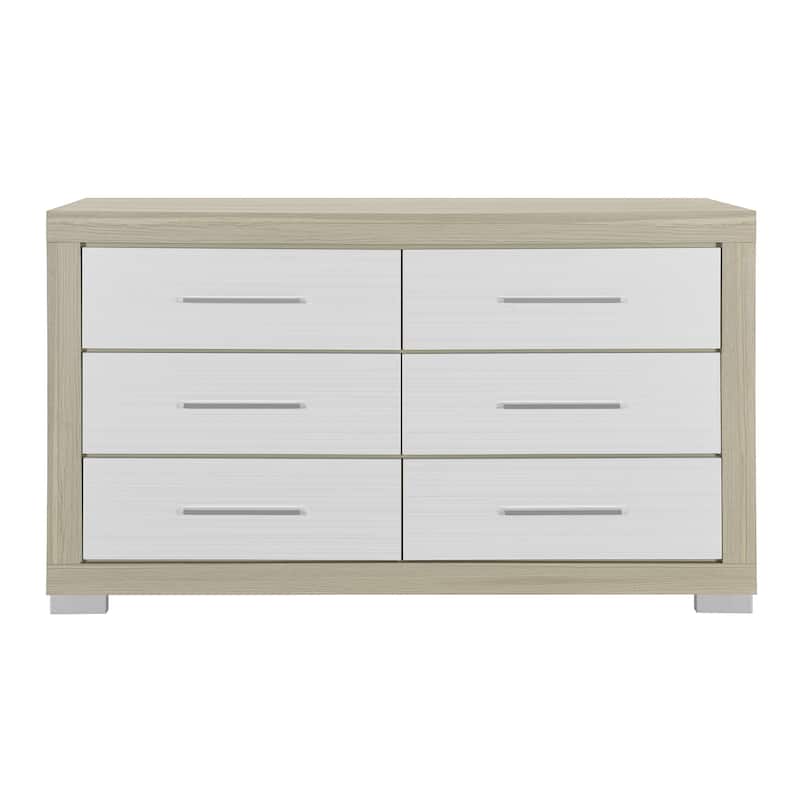 HomeRoots 63" Natural And White Wood Six Drawer Double Dresser